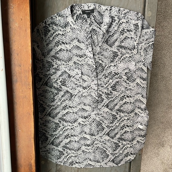 Theory sheer Python snakeskin print blouse | size medium - Picture 2 of 6